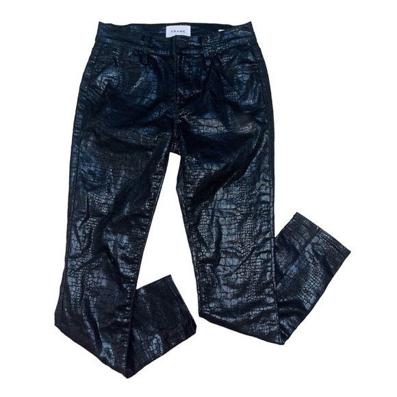 Frame Denim Pants - Frame Le High Skinny Jeans Noir Croc corcodile shine women’s size 24